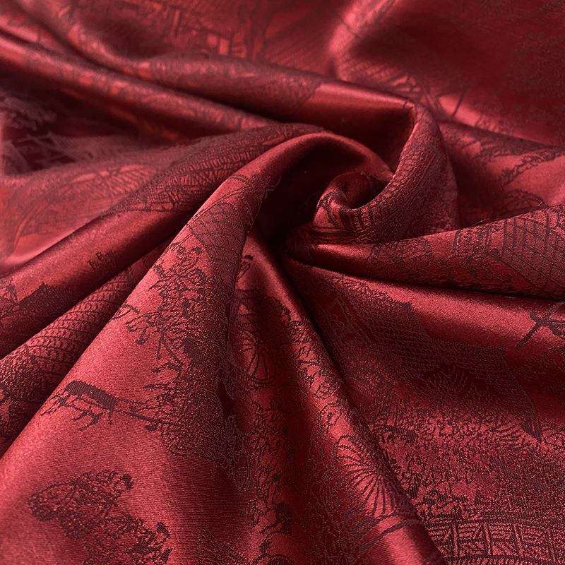 Brocade Jacquard Satin Weave Wool Fabric 30mm Silk Wool Satin Fabric for Dress