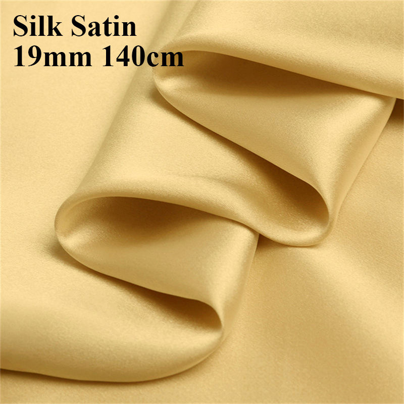 Spot 100% Pure Silk Fabric 19mm Plain Dyed Golden Charmeuse Silk Satin Fabric for Dress